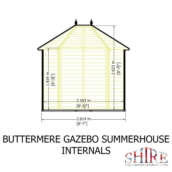 Shire Buttermere Hexagonal Gazebo Summerhouse 8x7 Double doors 12mm Cladding