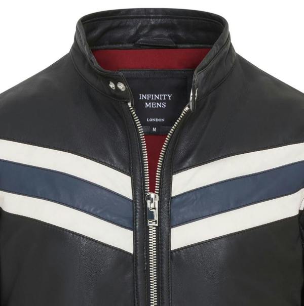 Infinity Leather Mens Black Café Racer Biker Leather Jacket - Aniak