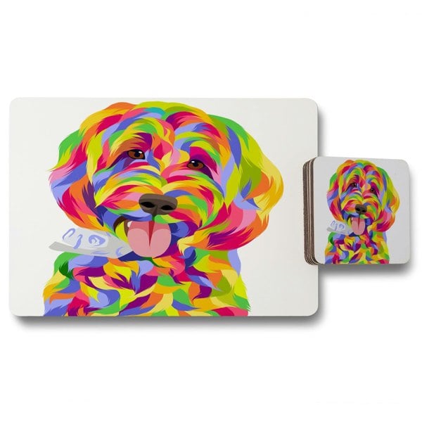 Benjamin Tate Design Animal Dog Illustration Pop Art (Placemat & Coaster Set)