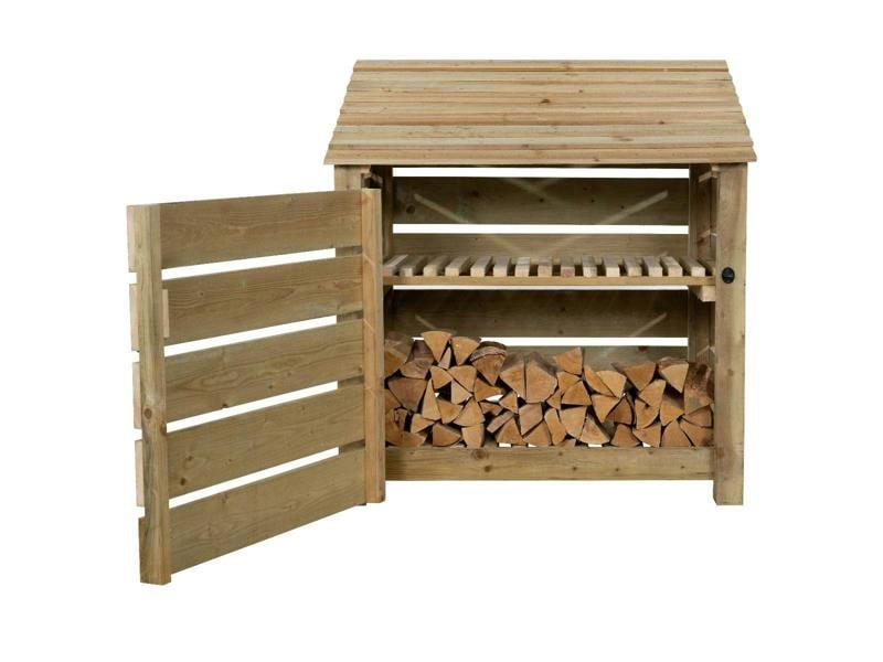 Arbor Garden Solutions Slatted Wooden Log Store with Door and Shelf W-119cm, H-126cm Or 180cm, D-88cm