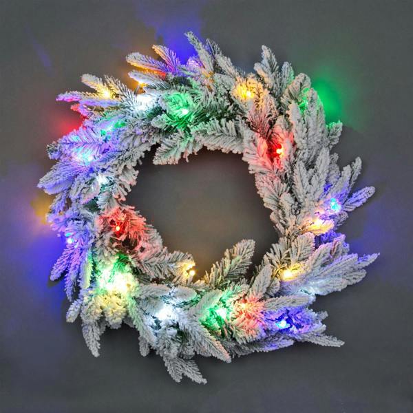 55cm Pre-Lit Green Artificial Christmas Wreath in PVC with LED Lights for Indoor and Sheltered Outdoor Display image 1