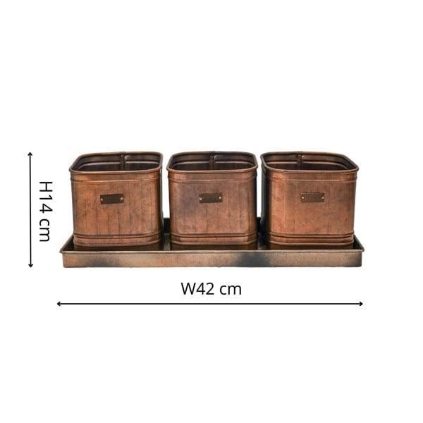 Ivyline Outdoor Hampton Copper Set of 3 Herb Planters With Tray