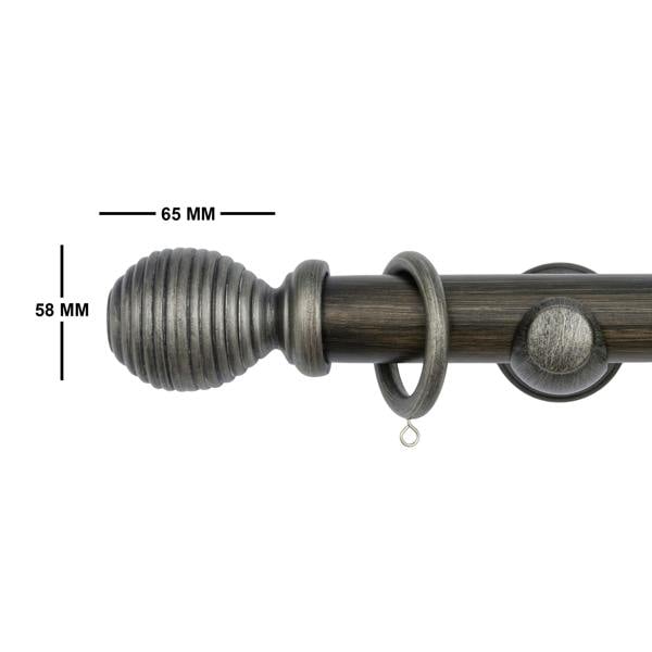 A.Unique Home Ribbed Wooden Curtain Pole with Rings and Fittings, In a Variety of Colours and Sizes (35mm) (180cm, Brushed Olive)