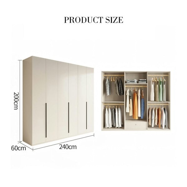 Petrov Wooden Wardrobe, Cream-Weilai Concept-240 x 60 x 200cm-Weilai Concept