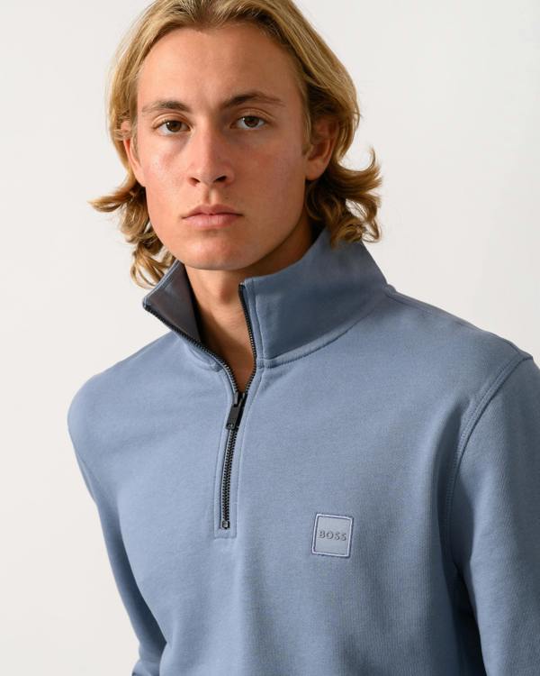BOSS Orange Zetrust Mens 1/4 Zip Sweatshirt - Medium Blue 424