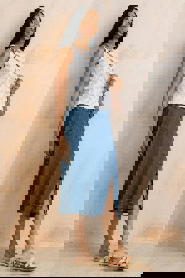 Lily & Me Penrose Denim Midi Skirt Blue