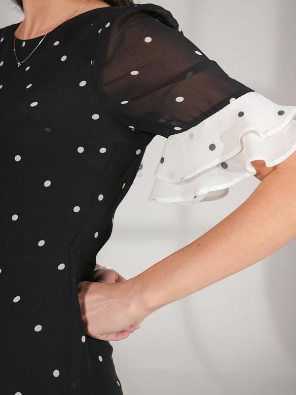 Rose & Nancy Saphi Black and White Pindot Spot Midi Dress