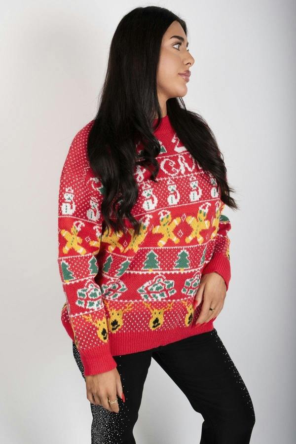 Zailie Christmas Pattern Knitted Jumper - Red