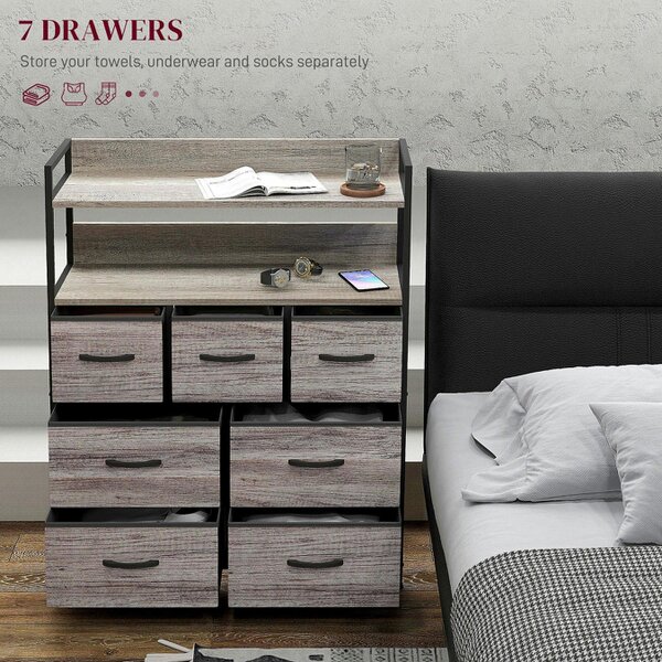 Wyld Haus Norale Fabric And Wood Grey Wood Effect 7 Drawer Rustic Storage Chest