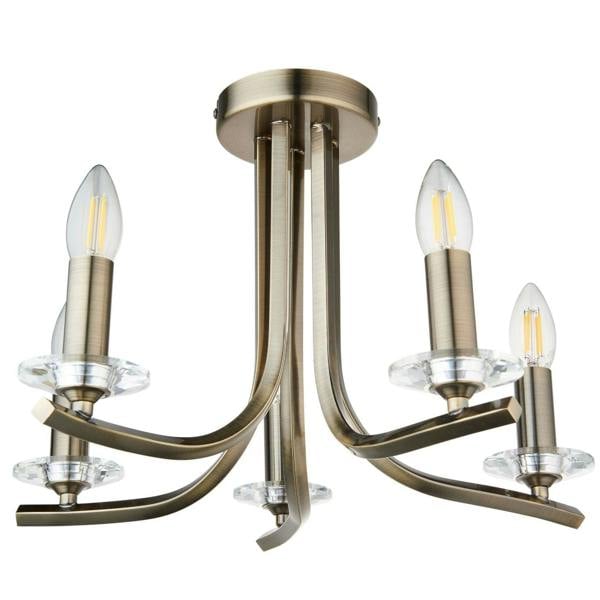 Pagazzi Lighting Morden 5 Light Antique Brass Semi Flush Ceiling Light