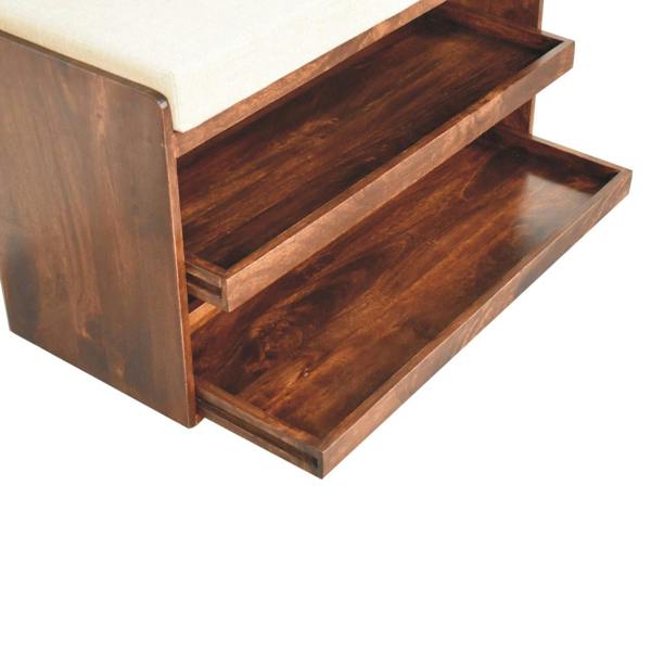 Artisan Furniture Solid mango wood California Walnut & Mud Linen Pull out Shoe Bench