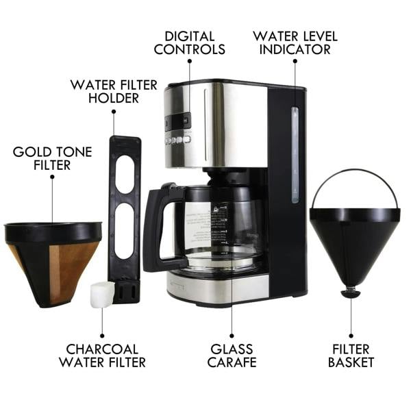 Kenmore Coffee Maker 12-Cup Filter Coffee Machine 1.8L Programmable Timer Drip Coffee Machine Black