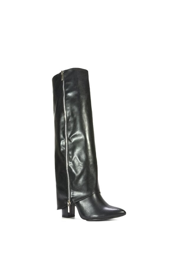 XY LONDON Knee High Boots Fold Over Point Toe Deco Zip