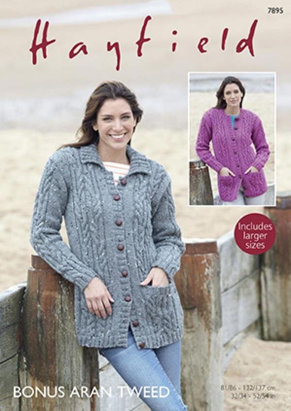 Hayfield Bonus Aran Knitting Pattern 7895, Cardigans for Women, 32/34-52/54 inch - Advanced