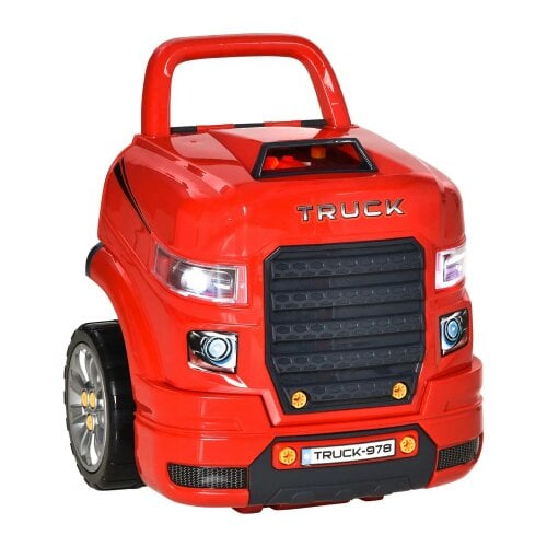 Bobobiy Kids Truck Engine Toy Set, Toddler Educational Car Service Station Playset, Take Apart Workshop, Light, for 3-5 Years Old Red