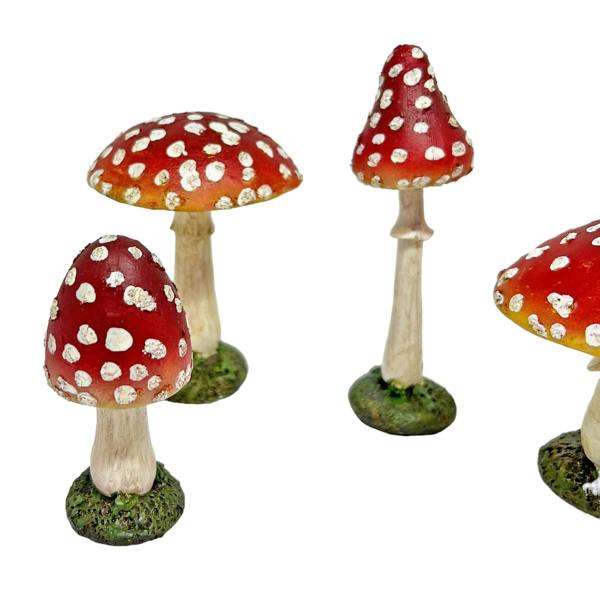 Boltze Set of Four Red Mushroom Toadstool Garden Ornaments