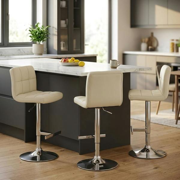 Lamboro Allegro Real Leather Adjustable Swivel Bar Stool with Backrest & Chrome Base