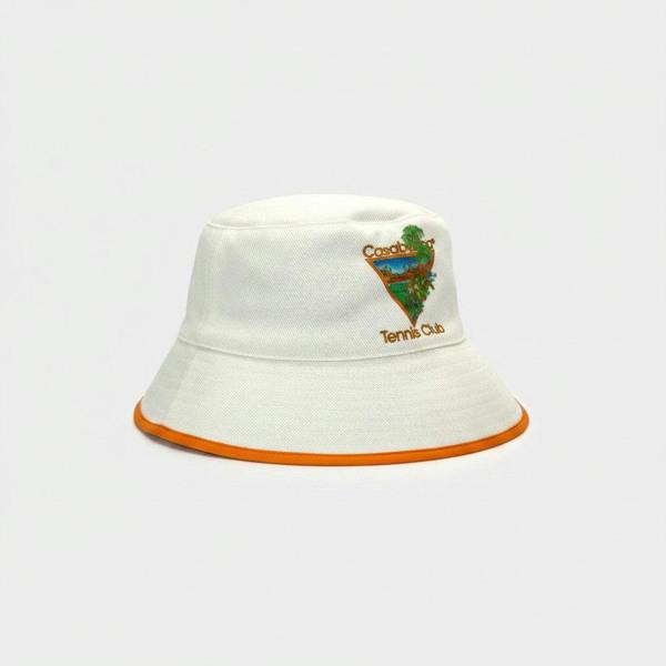 Supplied Fashion white cotton bucket hat with orange brim trim and embroidered Tennis Club graphic logo