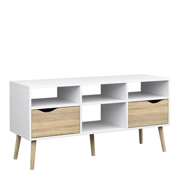 Wyld Haus Sapporo White and Natural Oak Wide TV Unit 2 Drawers 4 Shelves