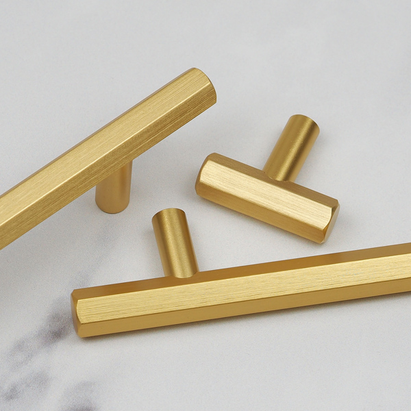 Handle & Home Brushed Brass Hexagon T-Bar Cabinet Handle & Knob