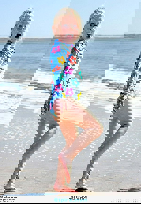 Rainbow Bloom Print Long - Sleeved Kids' Swimsuit - Toby Tiger