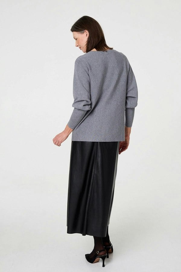 Grey | Sparkle Floral Trim Batwing Sleeve Top
