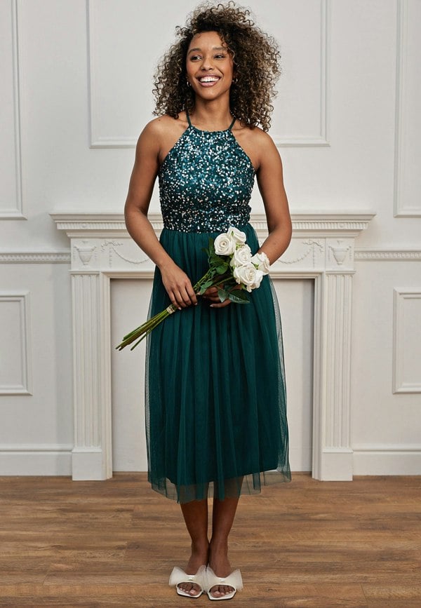 ANGELEYE Embellished Halterneck Sequin Midi Dress - Emerald Green