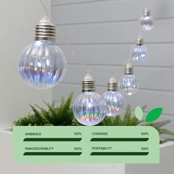 Gardenwize 10-Piece Solar String Lights – 2m Iridescent LED Bulb Lights