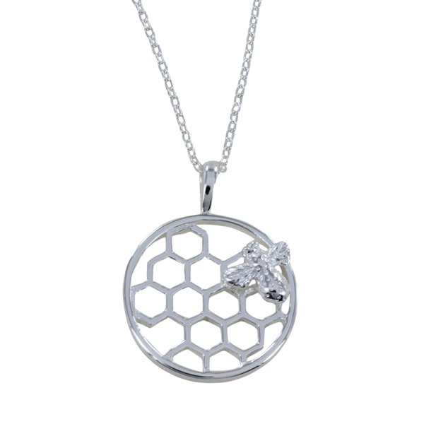 Sterling Silver Bee and Honeycomb Necklace - Reeves & Reeves