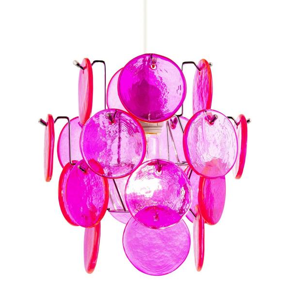 Modern Pendant Ceiling Light Shade with Layered Hot Pink Glass Discs Image 1