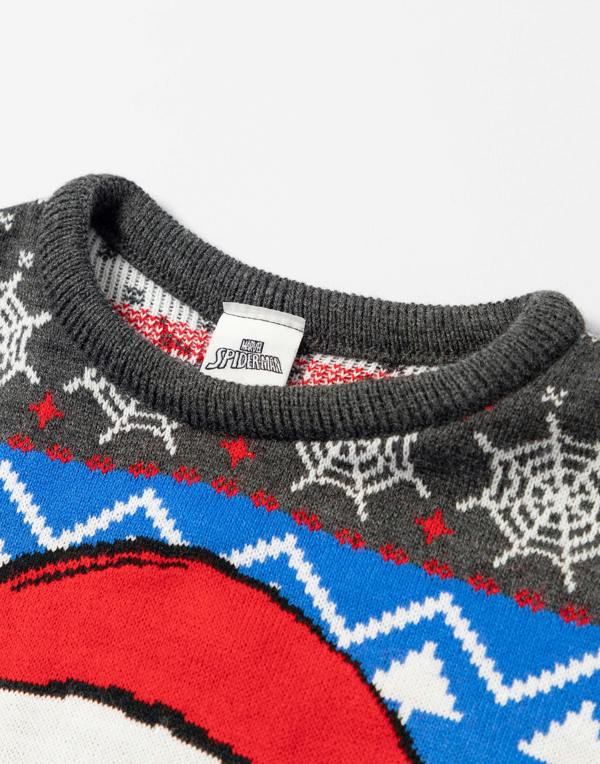 Spiderman Boys Blue Character Face Christmas Jumper