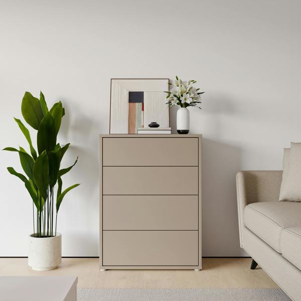 Alice Springs 4 Drawer Chest with Push-to-Open Drawers in Taupe