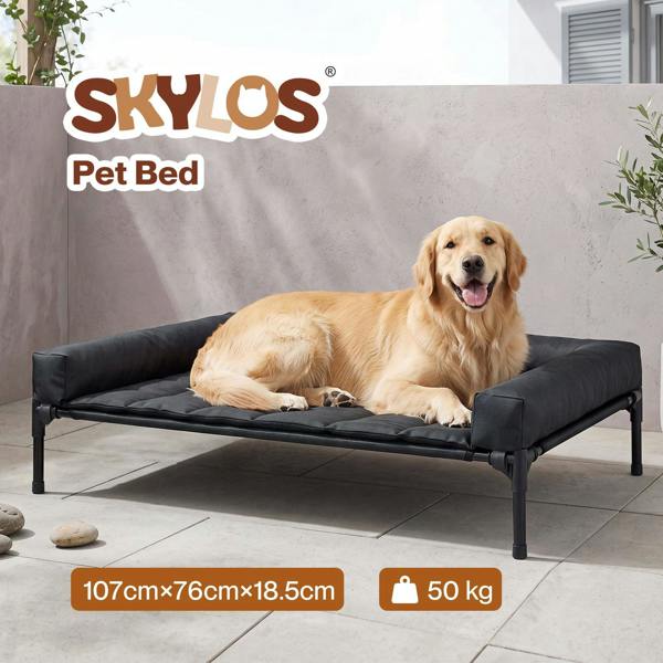 Skylos Elevated Dog Bed Large Breathable Three Sided Bolster for Outdoor Black