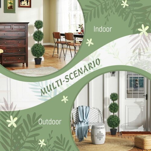 Wyld Haus Rafile Set Of 2 Artificial Boxwood Topiary Trees With Triple Ball Design H8 100cm