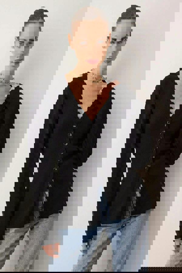 WOVCOR V-Neck Mercerized Look Premium Yarn Knit Cardigan