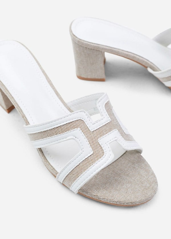 Where's That From Drama Cut Out Strap Block Heel Sandals in White Faux Leather