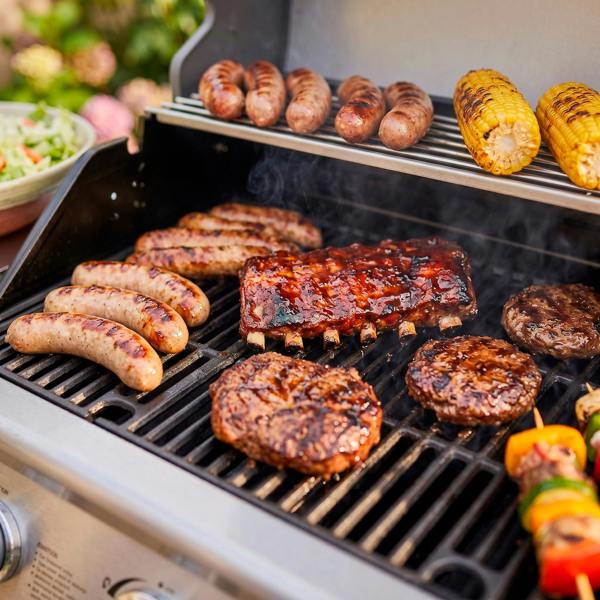 Dellonda 3 Burner Deluxe Gas BBQ Grill with Piezo Ignition and Water-Resistant Oxford Style Cover, Stainless Steel - DG230