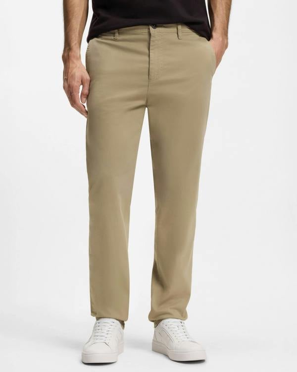 BOSS Orange Mens Tapered-Fit Chinos in Stretch-Cotton Satin - Light/Pastel Brown 239 | CHO | Designer Mens Chinos