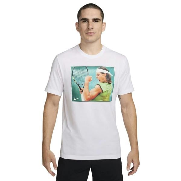 Nike Mens Rafa Graphic Print Crew Neck Regular T-Shirt - White - 