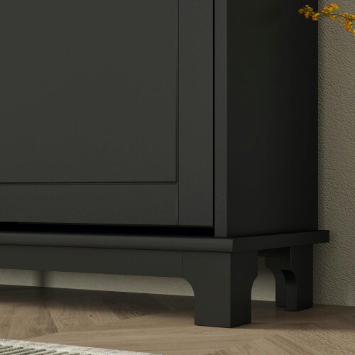 Wyld Haus Serodo Wooden Black Slim Shoe Cupboard With 4 Flip Drawer For 16 Pairs
