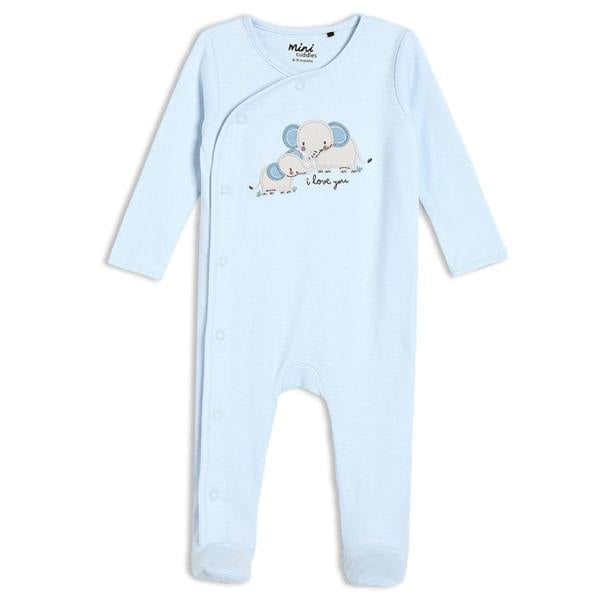 Mini Cuddles Baby Boys Elephant Embroidered Sleepsuit, Blue