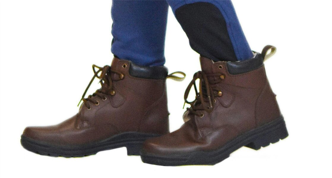 eQuitack Premium Leather Winter Ankle Boots Thick Sole Lace-Up Fastening Brown