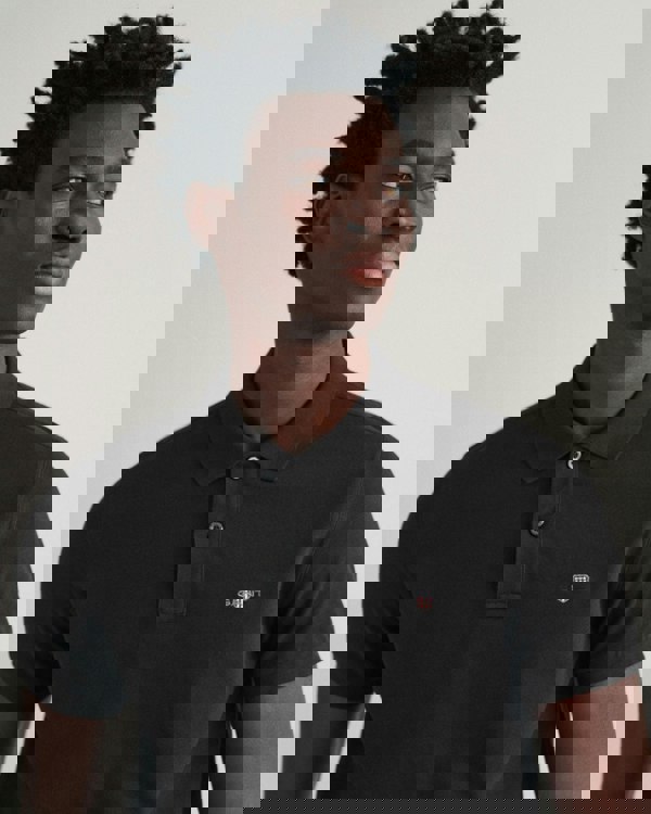 GANT Mens Slim Fit Short Sleeve Shield Logo Pique Polo - 5 Black - CHO - Designer Mens Short Sleeve Polo Shirts