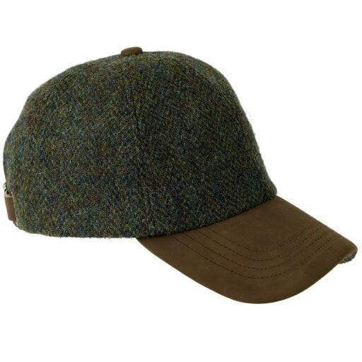 Heather Hats & Accessories Genuine Harris Tweed Baseball Trucker Cap, Cotton Lining, Outdoor Wear, Forest Green