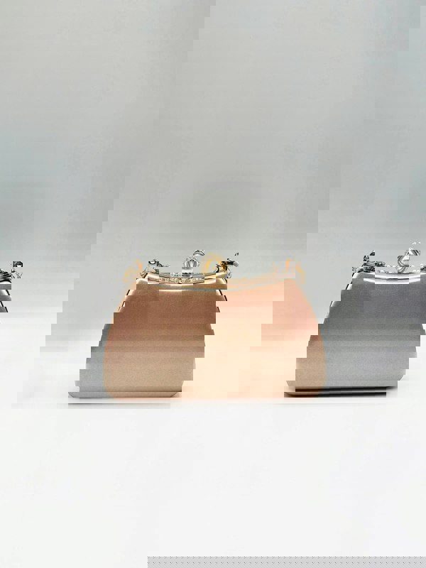 SVNX Floral Beaded Clutch Bag In Champagne