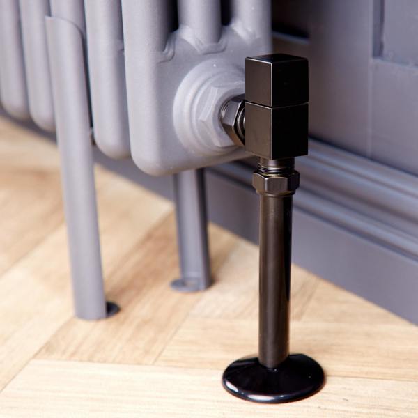 Flode Angled Square Manual Radiator Valve Pack | 15mm x 1/2″ | Satin Black