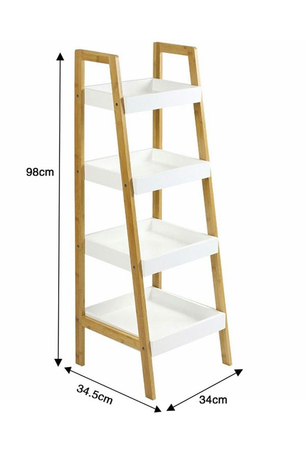 Living and Home 4 Tiers Ladder Shelf Storage Organizer Wooden Freestanding Bookshelf Bathroom Storage Rack