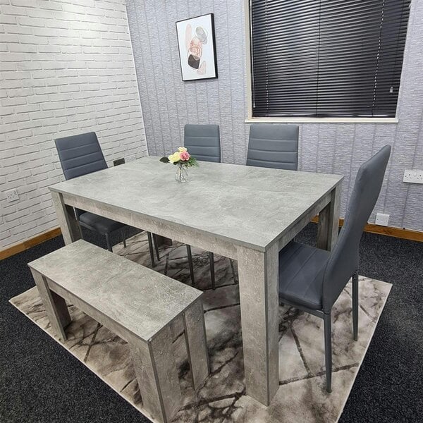 Kosy Koala Modern Grey Dining Table Set with 4 Grey Faux Leather Chairs And 1 Bench - Dining Room Furniture