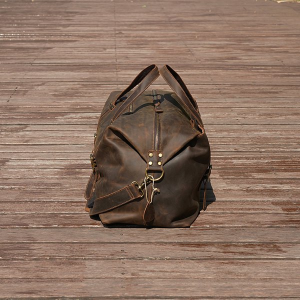 Touribag Large Genuine Leather Holdall - Worn Brown