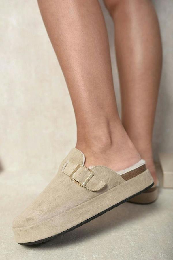 Sylvie Slip On Faux Fur Platform Clogs - Khaki